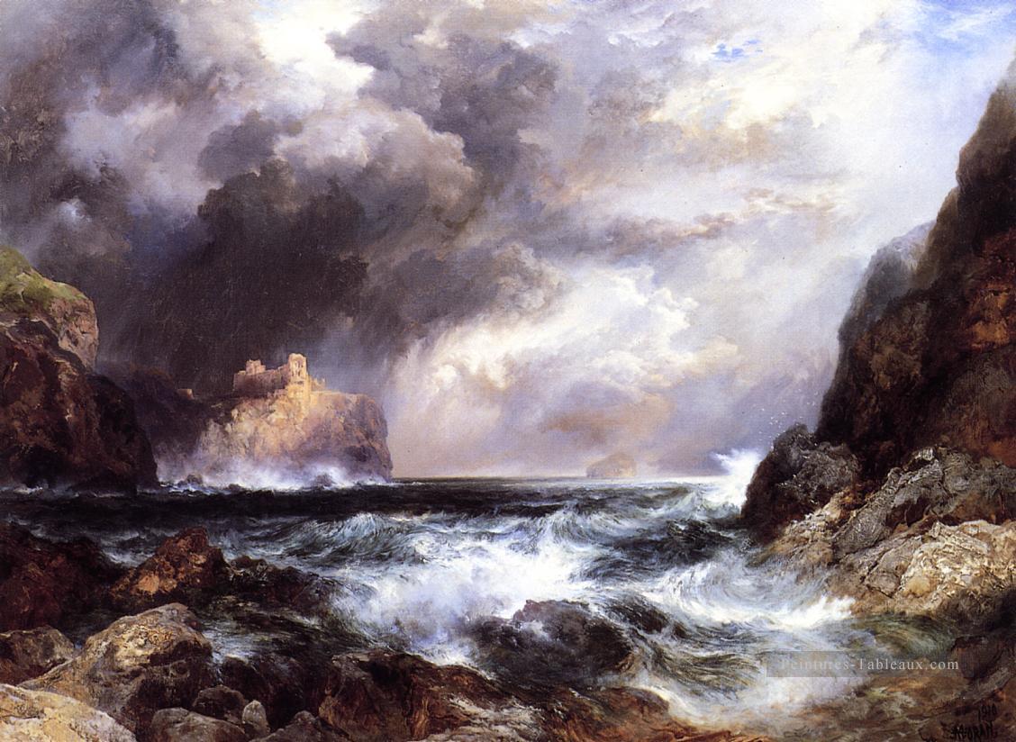 Château de Tantallon North Berwick Écosse paysage marin Plage de Thomas Moran Peintures à l'huile
